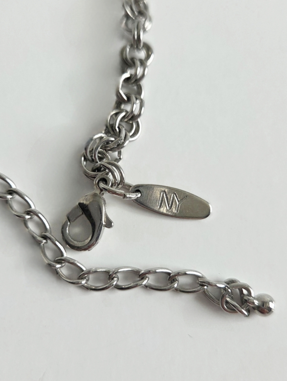 New York & Company White and Taupe Statement Y-Necklace With Silver Chain - Picture 7 of 12